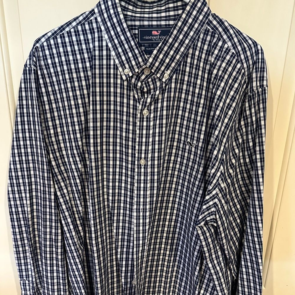 Vineyard Vines L/S Button Shirt - 2XL - Navy/white plaid